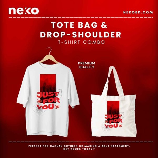 Neko Red Typography Quotes White Tote Bag & T-shirt Combo